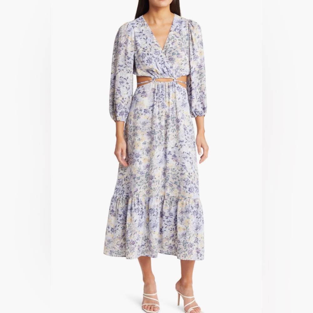 Floral Midi Dress with Cutout Details